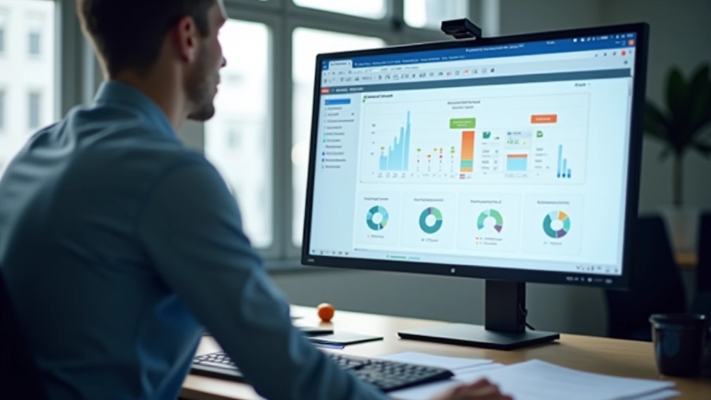 Metriek dashboard met grafieken en voortgangsindicatoren op monitor
